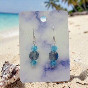💙 Ocean Mist Crystal Drop Earrings – Blue & Silver Sparkle 💙